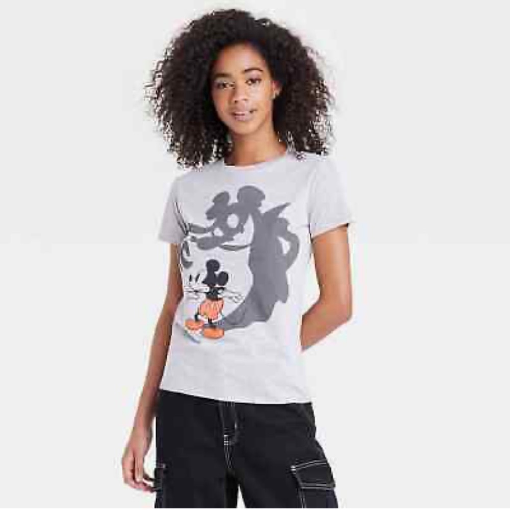 Disney Mickey Mouse Shadow Short Sleeve Graphic T-Shirt - Heather Gr…